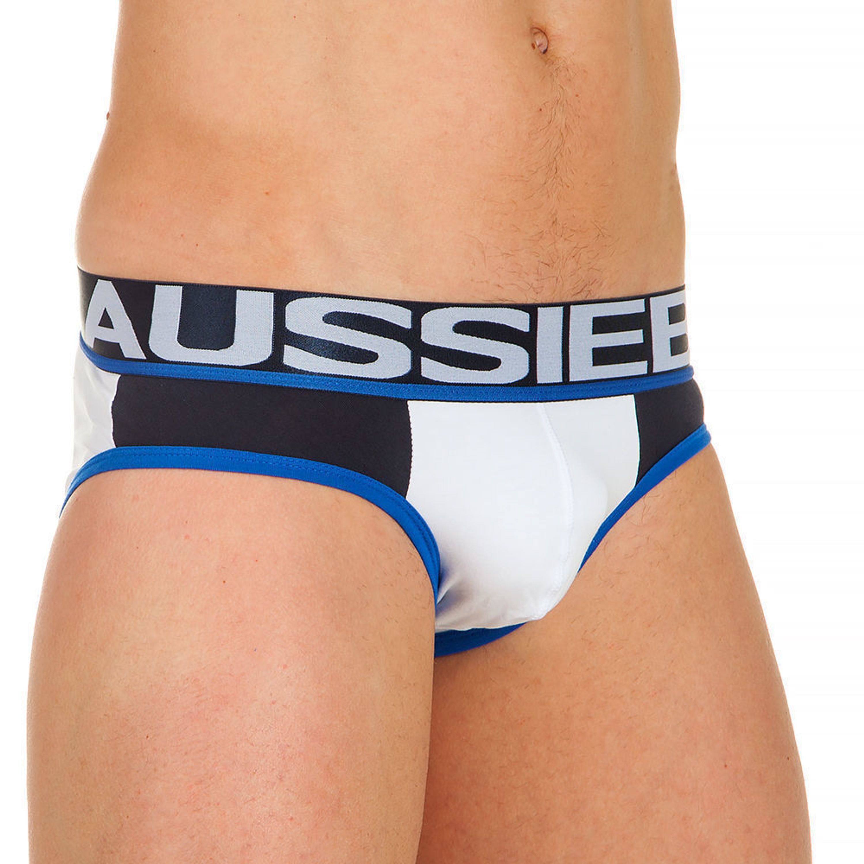 Мужские трусы брифы белые с темно-синими вставками по бокам AussieBum фото 1