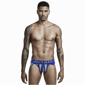 Фото Мужские трусы брифы синие с вырезами по бокам JOCKMAIL JM2026-9