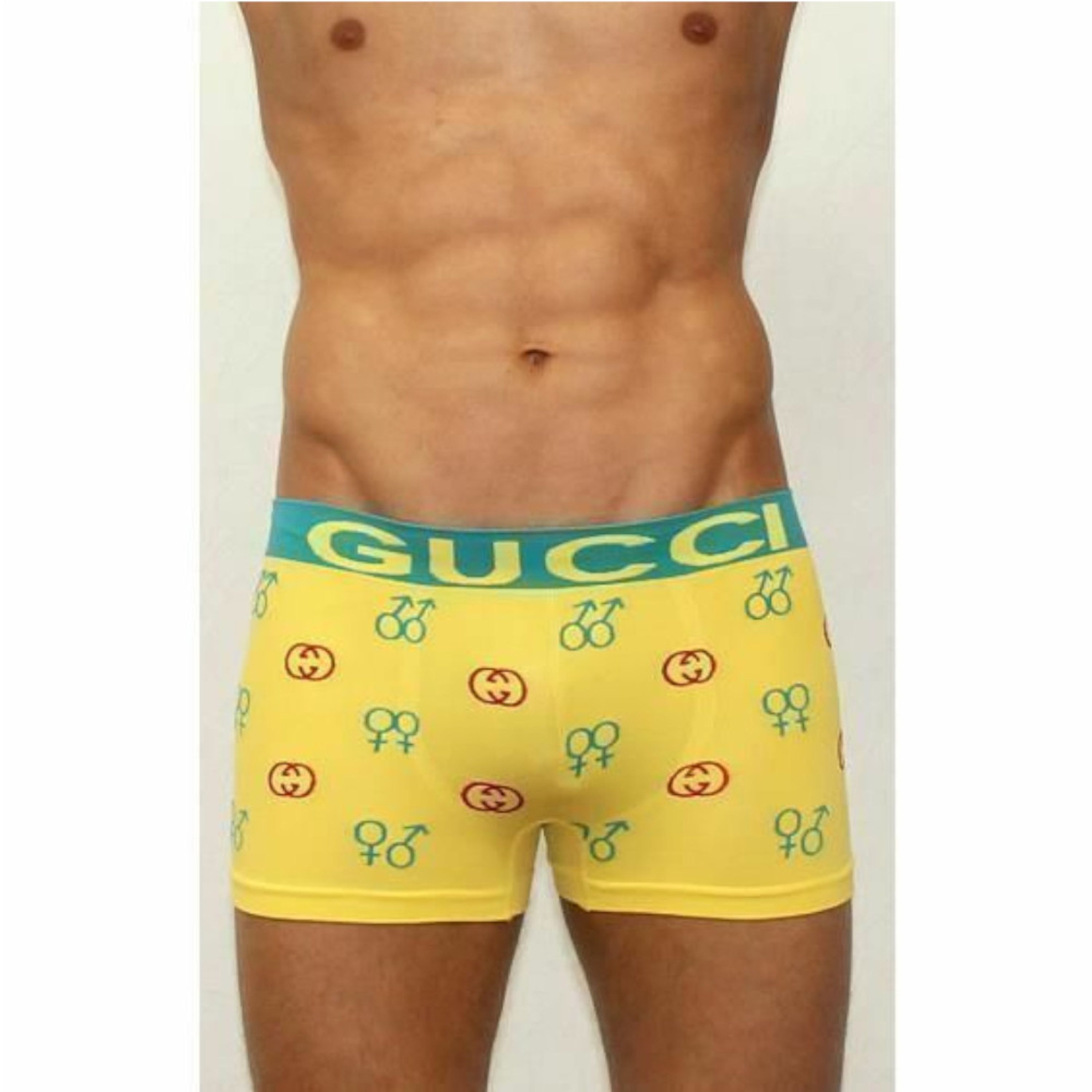 Мужские трусы боксеры бесшовные Gucci желтые с принтом фото 1