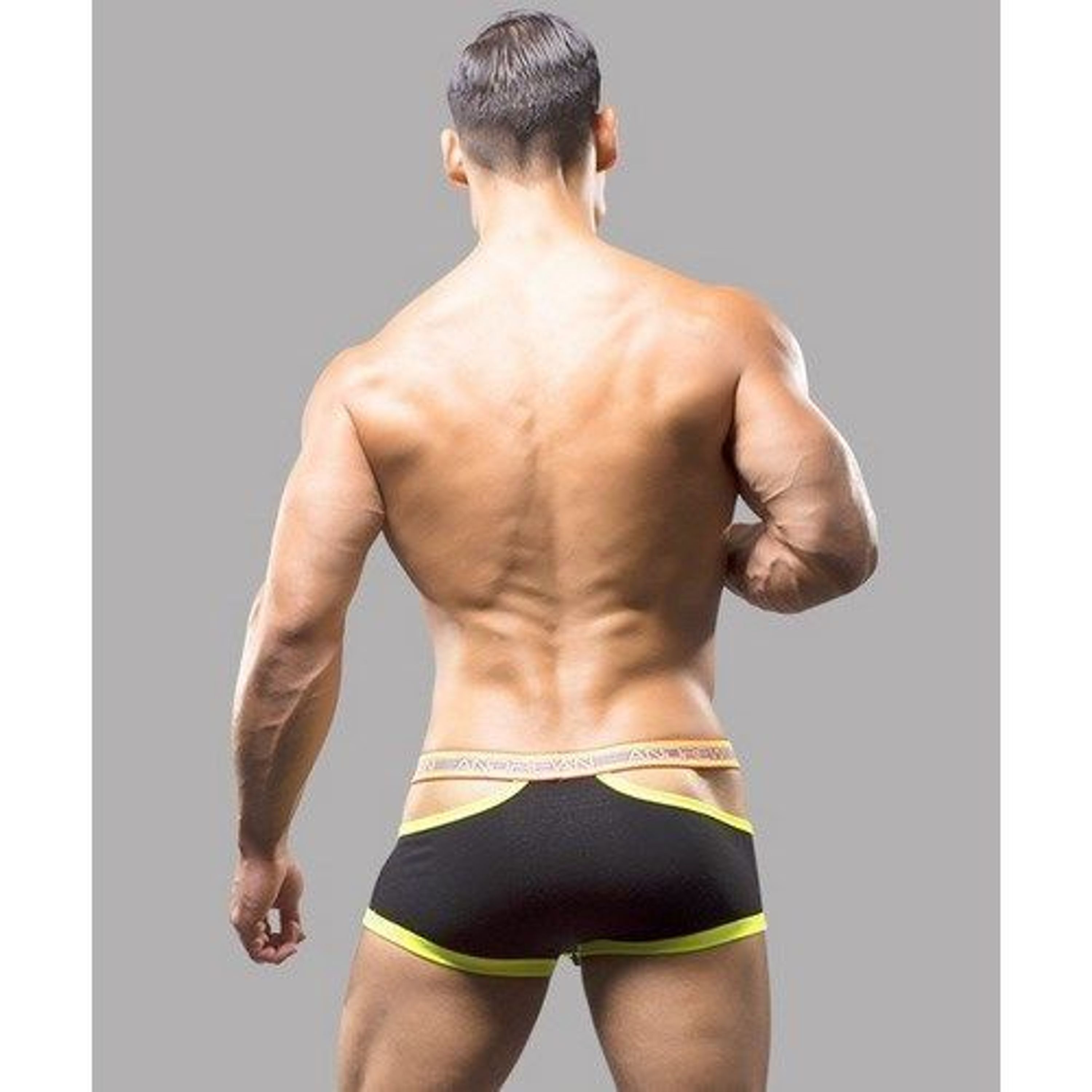 Мужские трусы хипсы черные с вырезами по бокам Andrew Christian Glow Elastic Push Trunks BLACK  AC9641 фото 3