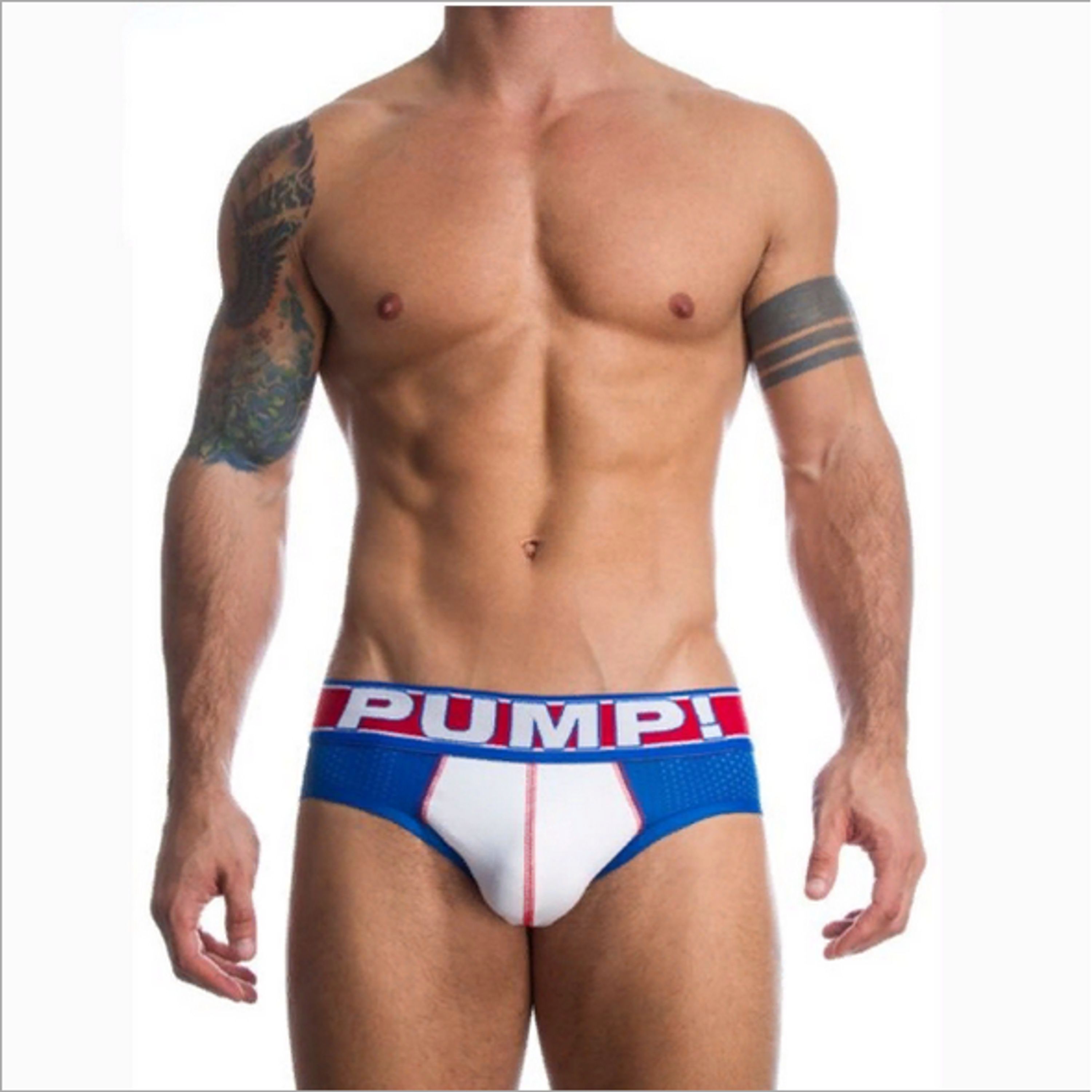 Мужские трусы брифы в сетку синие с белой вставкой PUMP! H389-9 фото 1