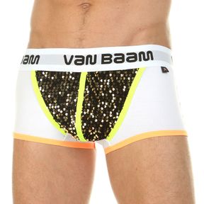 Фото Мужские трусы боксеры белые с золотистыми пайетками Van Baam VB0107