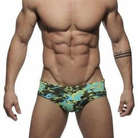 Фото Мужские плавки брифы зелено-голубые Addicted Camo Push-up