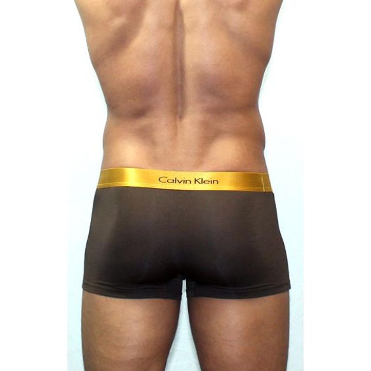 Мужские трусы боксеры серые с золотистой резинкой Calvin Klein Bold Trunks со вставкой  фото 3