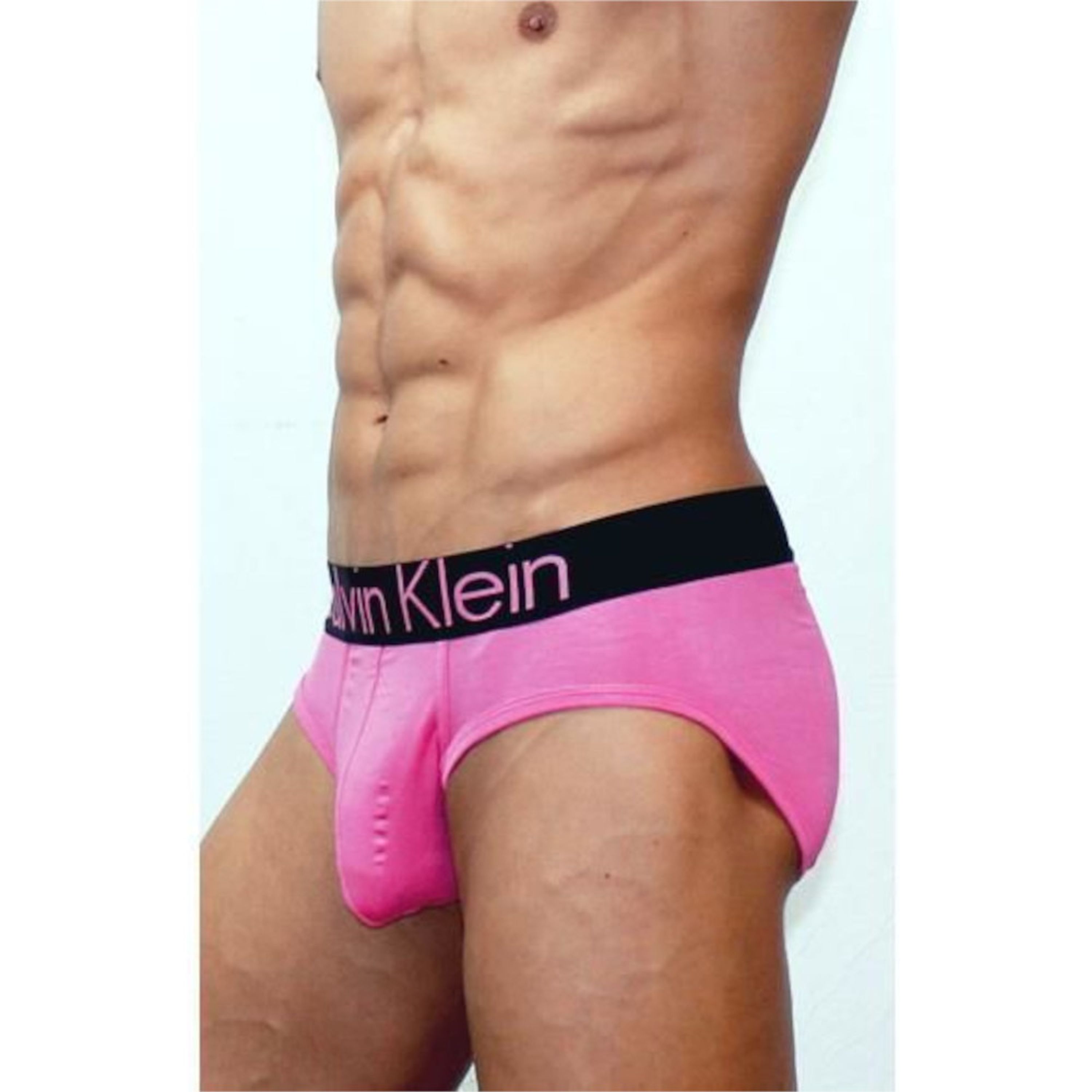 Мужские трусы брифы розовые с черной резинкой Модал Calvin Klein Black Waistband CK02209 фото 2