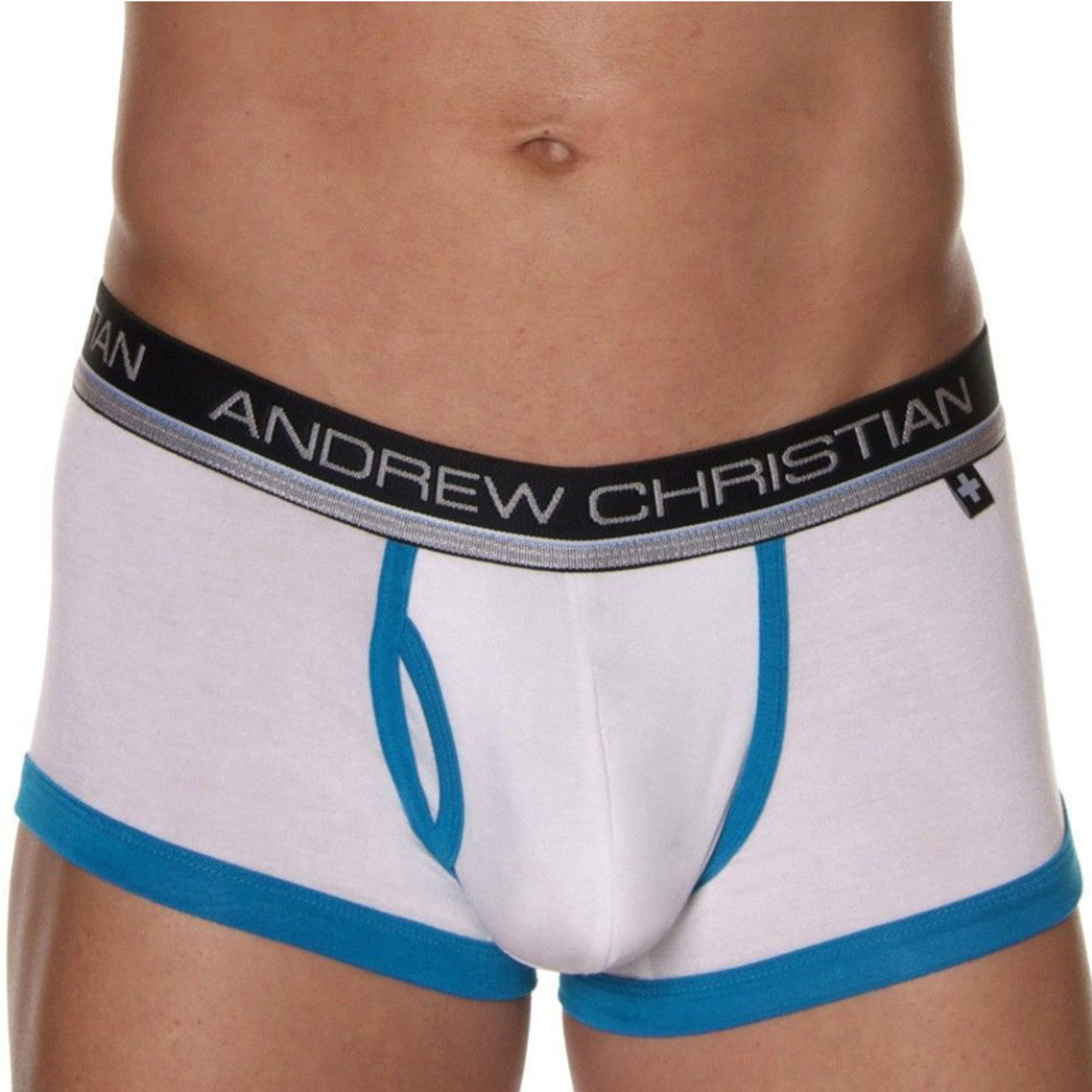 Мужские трусы боксеры белые с голубой окантовкой Andrew Christian Air Sculpt Boxer White   AC4-M114 фото 2