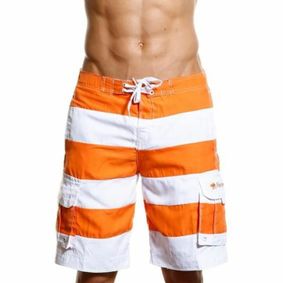 Фото Мужские пляжные шорты Abercrombie&Fitch белые в оранжевую полоску