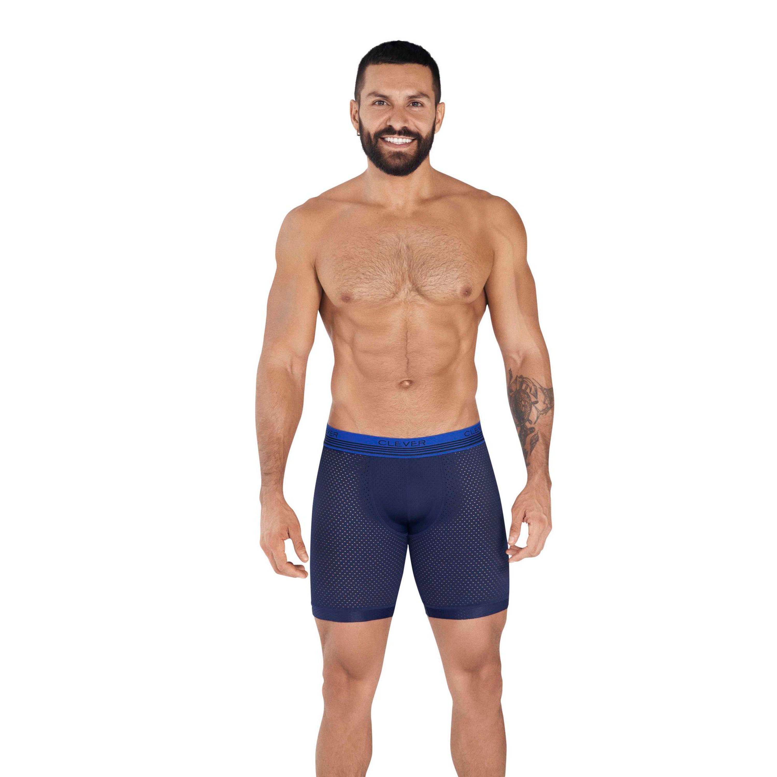 Мужские трусы боксеры удлиненные темно-синие в сетку Clever Moda PROCESS LONG BOXER 036508 фото 1