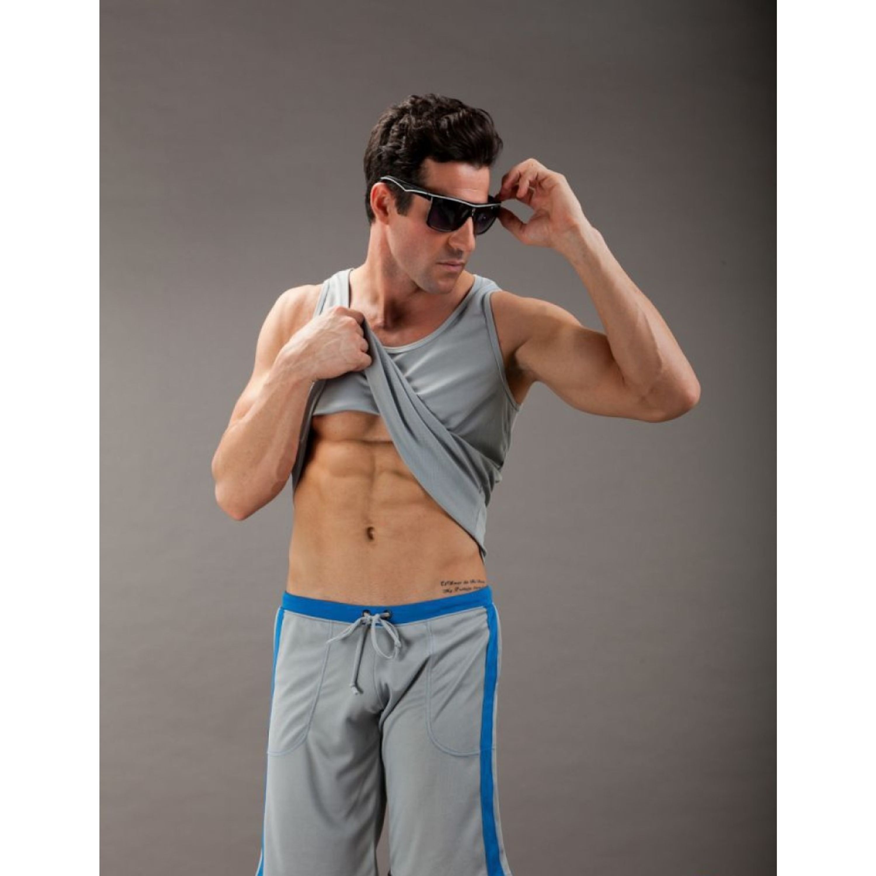 Мужская майка серая с синей полосой сзади WJ 9193-3 фото 1