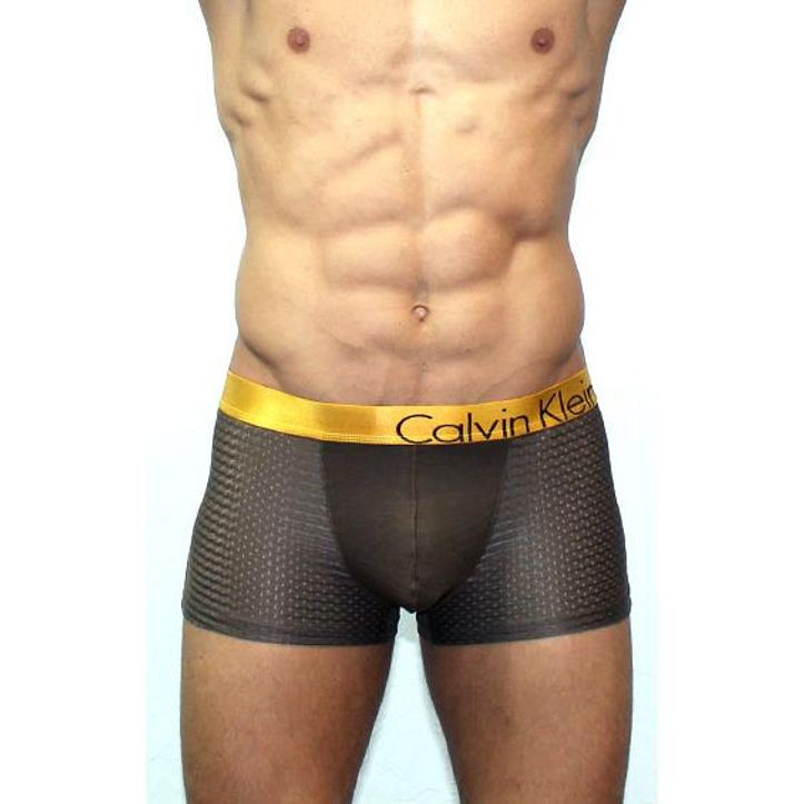 Мужские трусы боксеры серые с золотистой резинкой Calvin Klein Bold Trunks со вставкой  