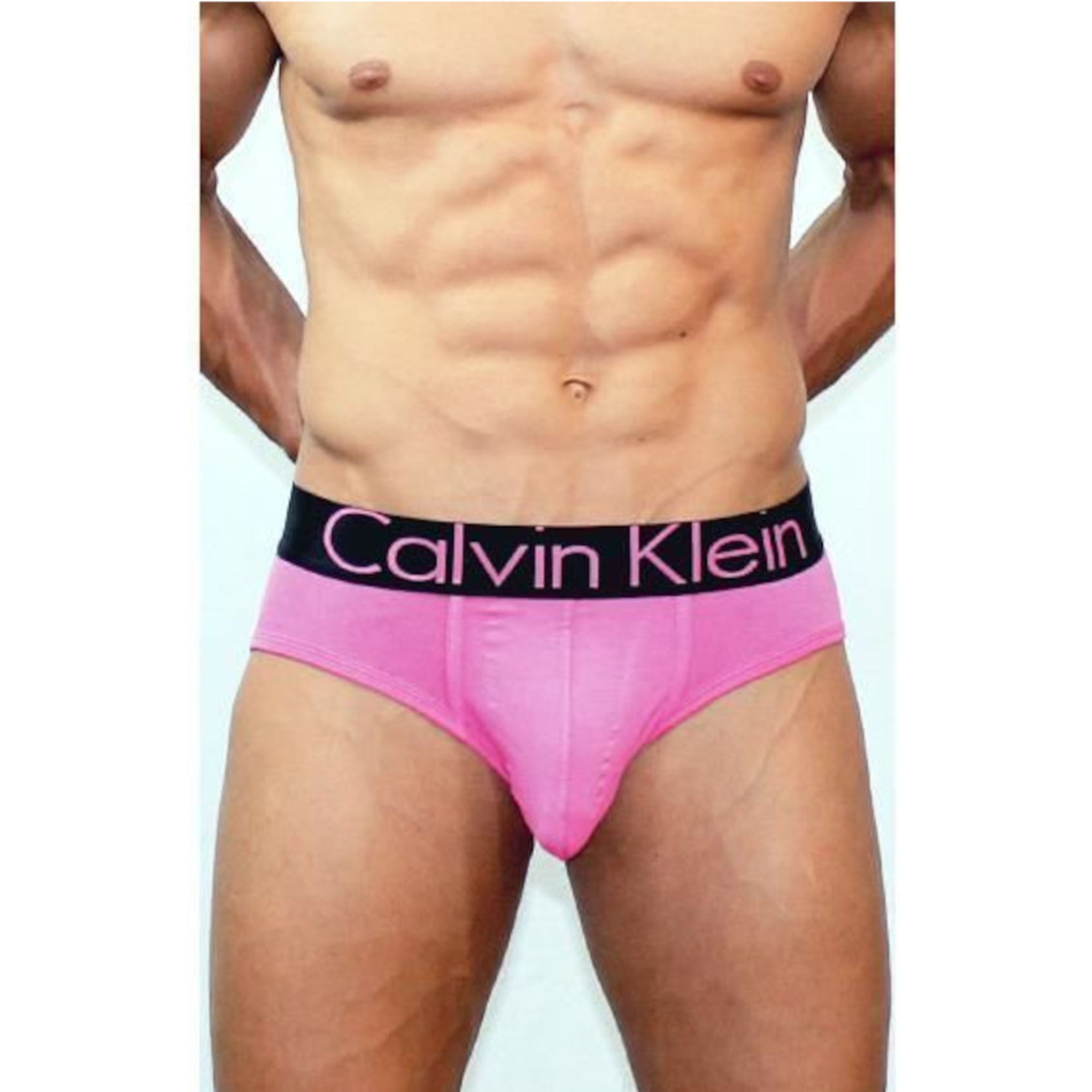 Мужские трусы брифы розовые с черной резинкой Модал Calvin Klein Black Waistband CK02209 фото 1