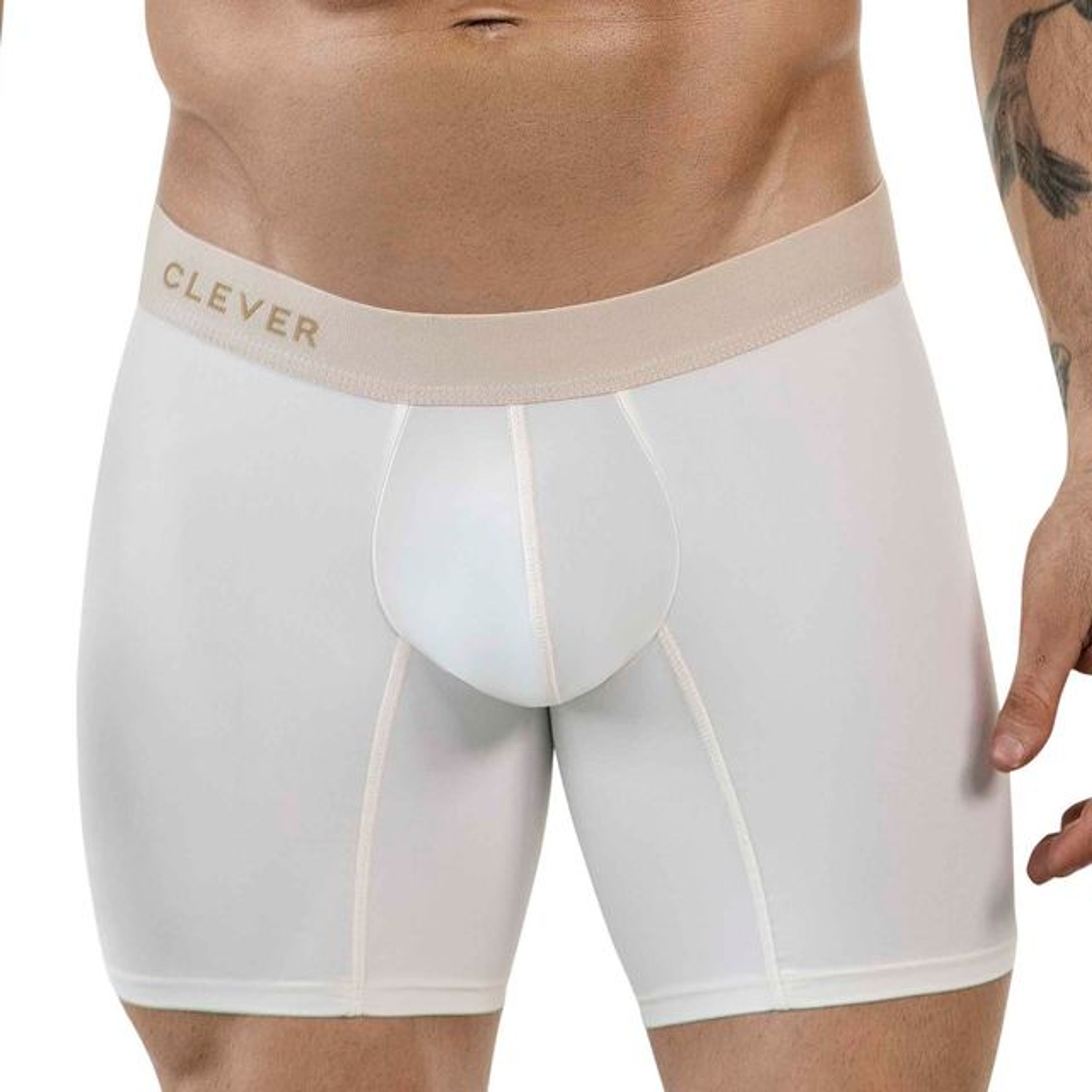 Мужские трусы боксеры бежевые удлиненные Clever Moda AUDAZ LONG BOXER 186802 фото 1