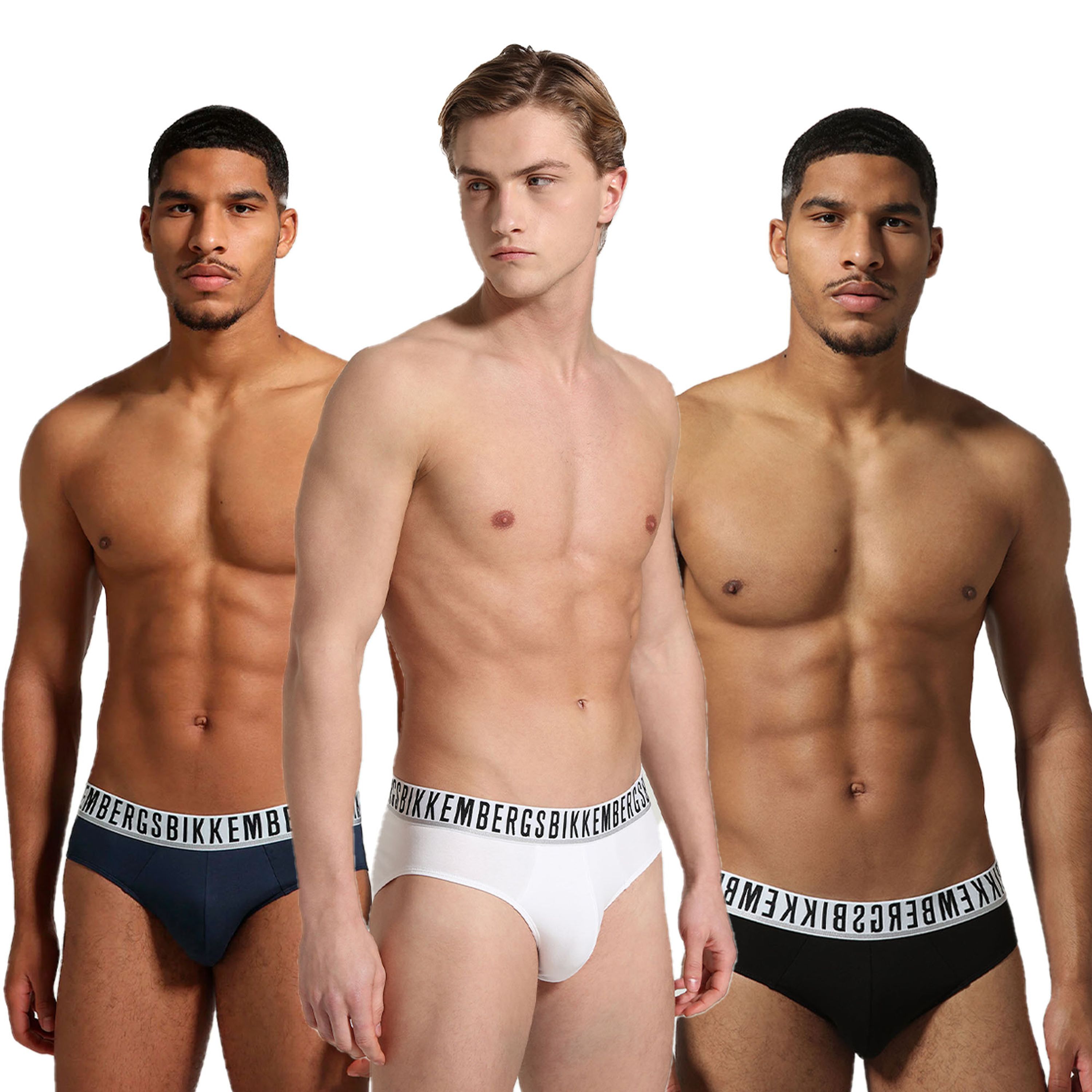 Мужские трусы брифы (белый, темно-синий, черный) набор 3в1 Bikkembergs ESSENTIAL BKK1USP01TR фото 1