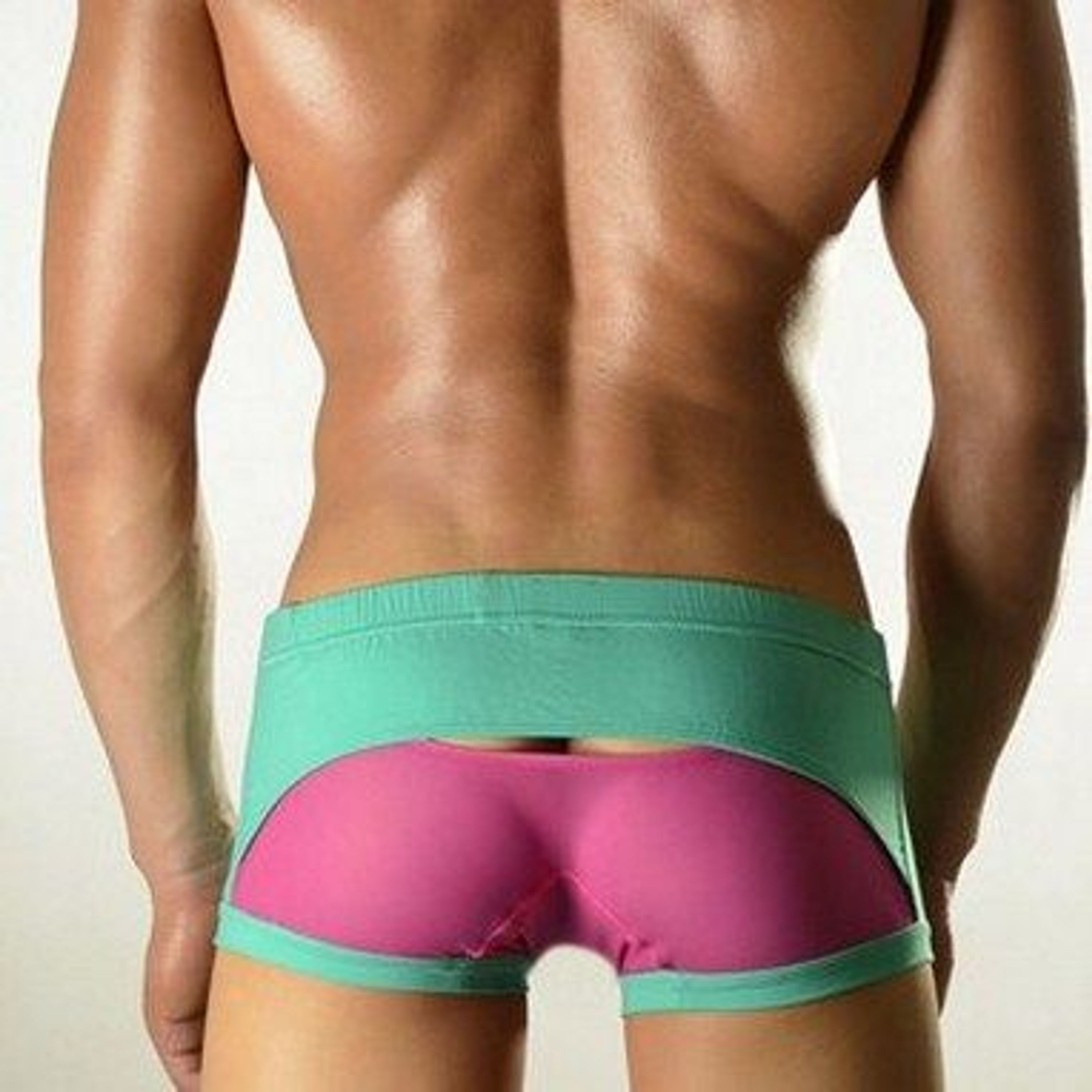 Мужские трусы хипсы бирюзовые с сеткой фуксия DOOP Green&Pink Net Trunk фото 2