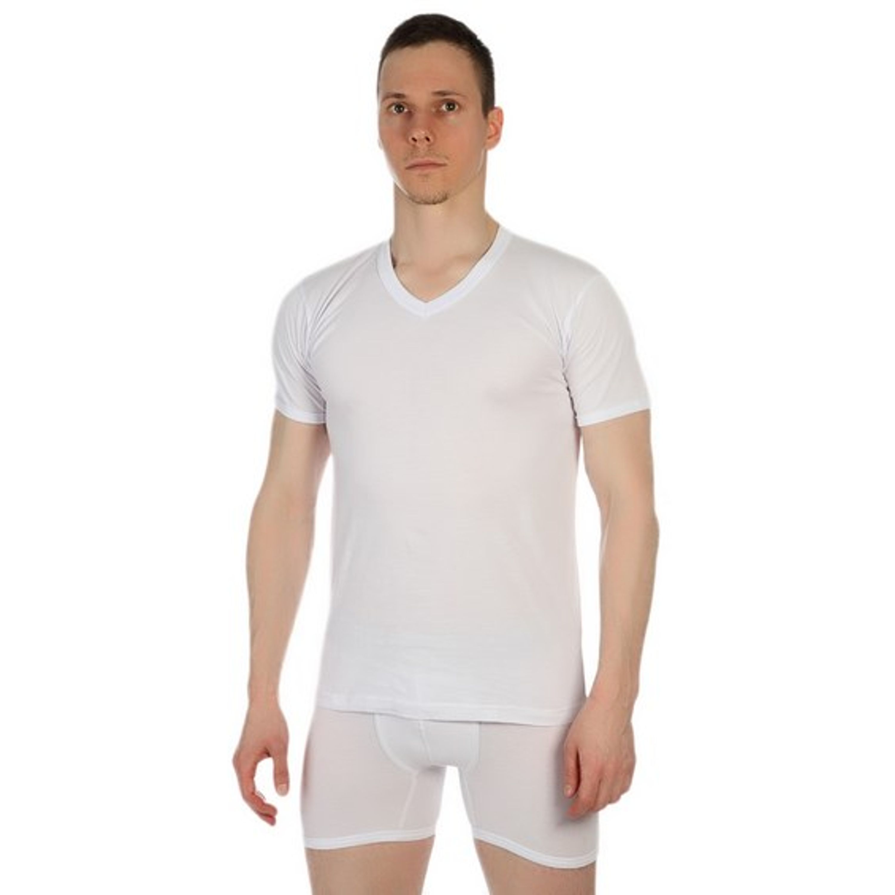 Футболка мужская с V- вырезом белые QianBA white  фото 1