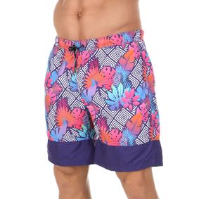 Фото Мужские шорты для плавания баклажановые с разноцветным принтом DOREANSE 3823