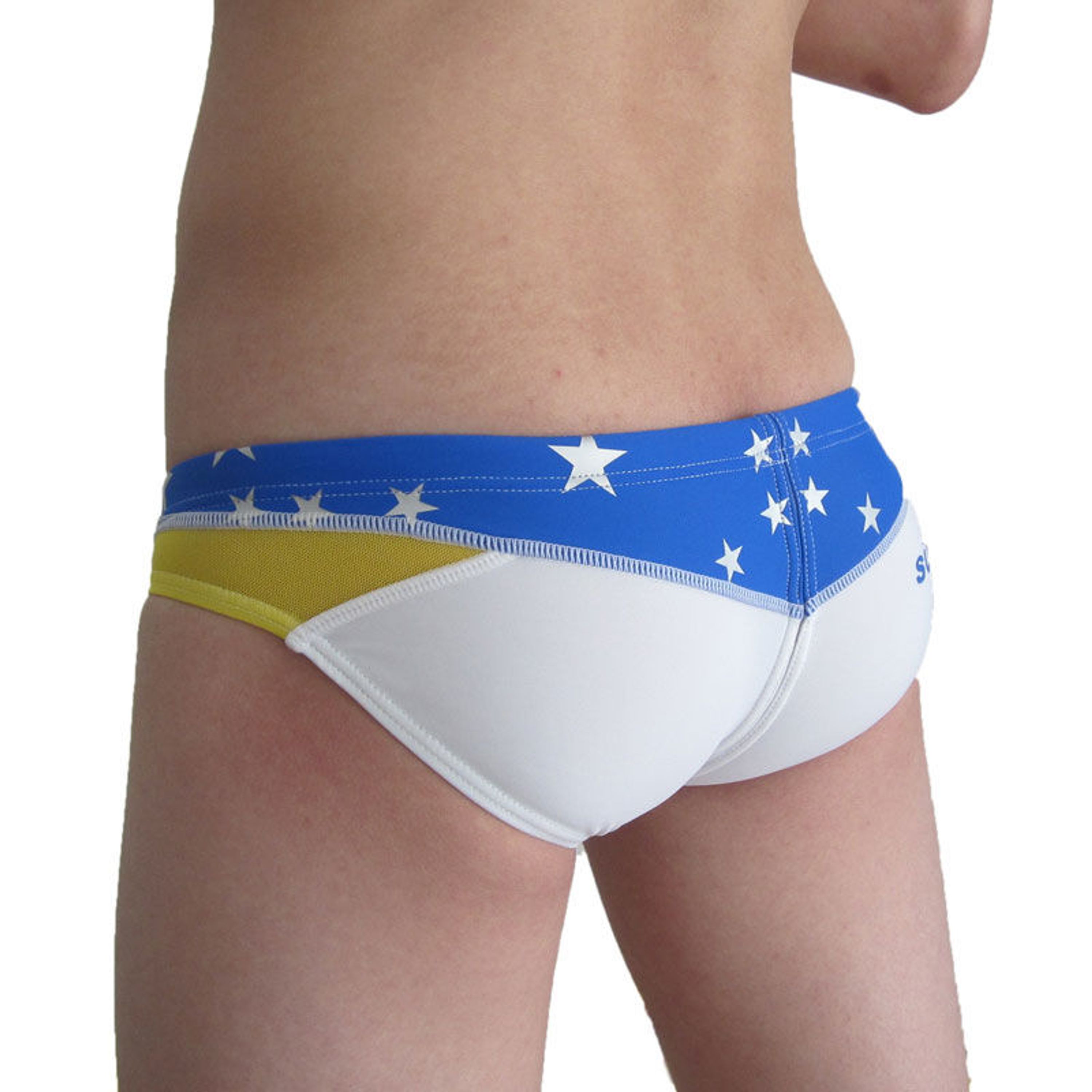 Мужские плавки белые с синей вставкой и серебристыми звездочками AQUX Silver Star White Navy фото 2