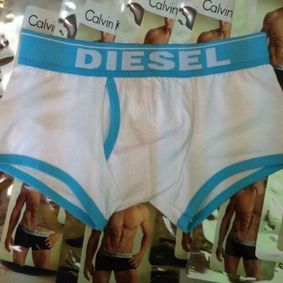 Фото Мужские трусы боксеры белые с светло-голубой резинкой Diesel White Sky- Blue Waistband Boxer