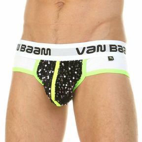 Фото Мужские трусы брифы белые с черными пайетками Van Baam