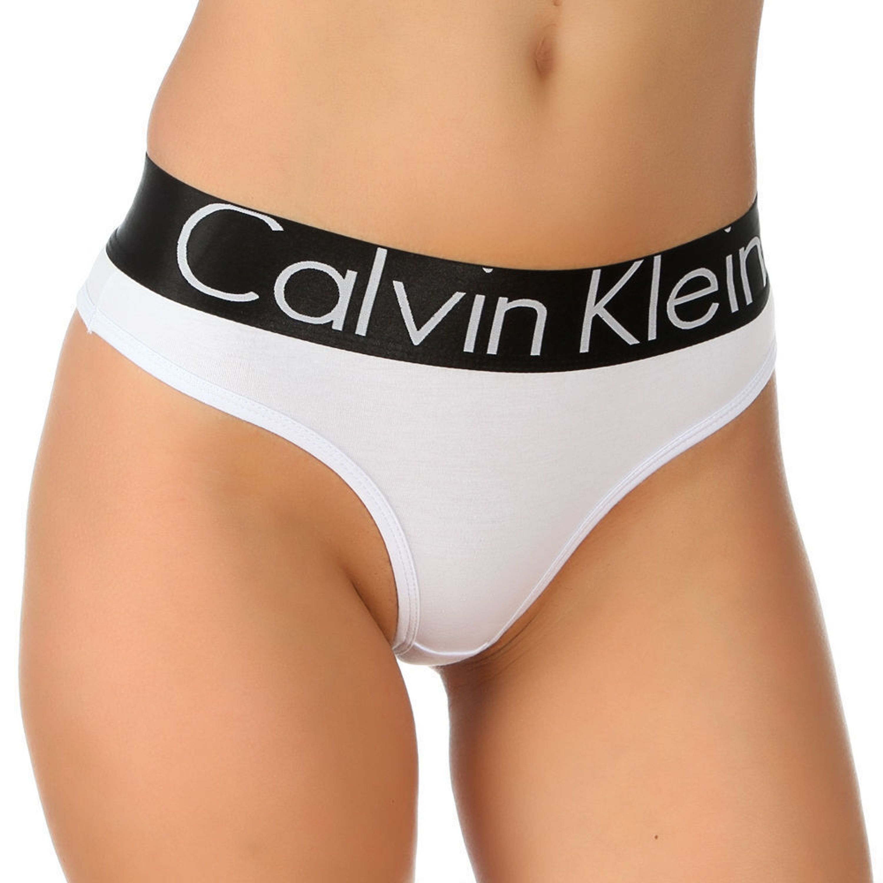 Женские трусы стринги белые с черной резинкой и белыми буквами Calvin Klein Women String W-Black W- Letters фото 1