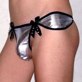 Фото Мужские трусы стринги серебристые String Shine Silver Bow 1023