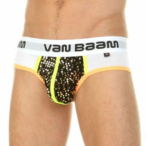 Фото Мужские трусы брифы белые с золотистыми пайетками Van Baam VB0209