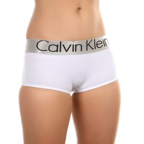 Фото Женские трусы-шорты белые с серебристой резинкой Calvin Klein Women White Steel Waistband