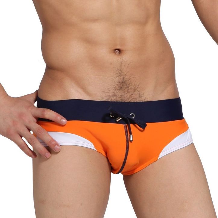 Мужские плавки брифы оранжевые с синим поясом SEOBEAN Swimsuit Orange Blue 20904 