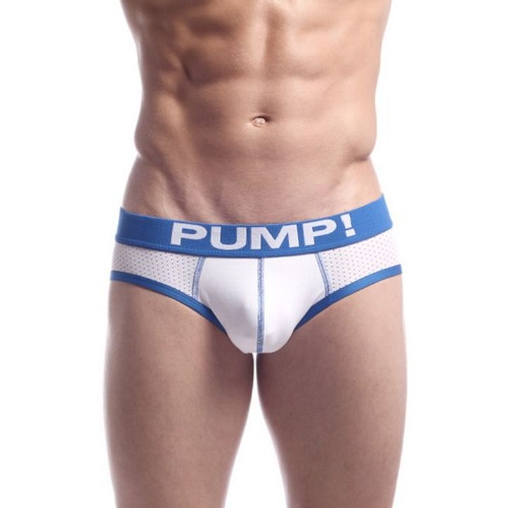 Мужские трусы брифы в сеточку с голубой резинкой Pump Touchdown Brief White 26078 фото 2