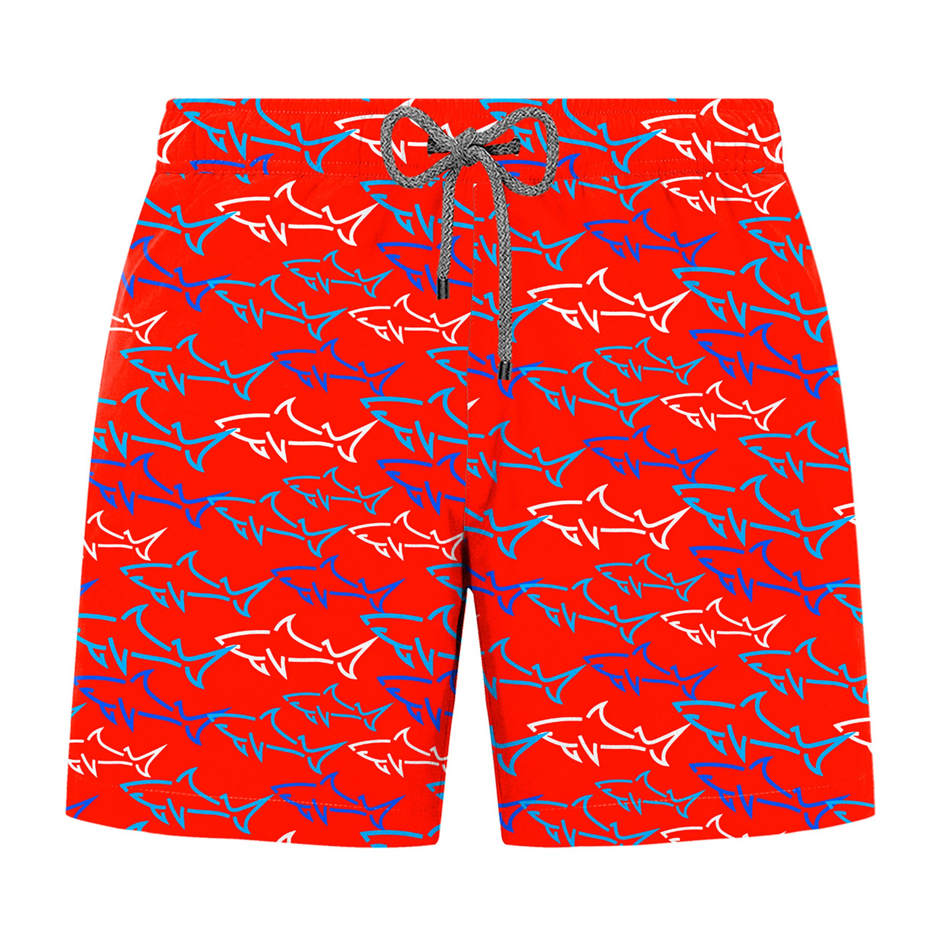 Мужские шорты пляжные красные с принтом JOHN FRANK JFSSSWL91-GREAT SHARK RED фото 1