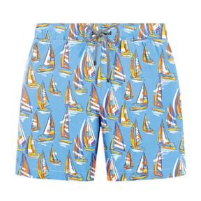 Фото Мужские шорты пляжные голубые с принтом JOHN FRANK JFSSSW89-MAINE BLUE