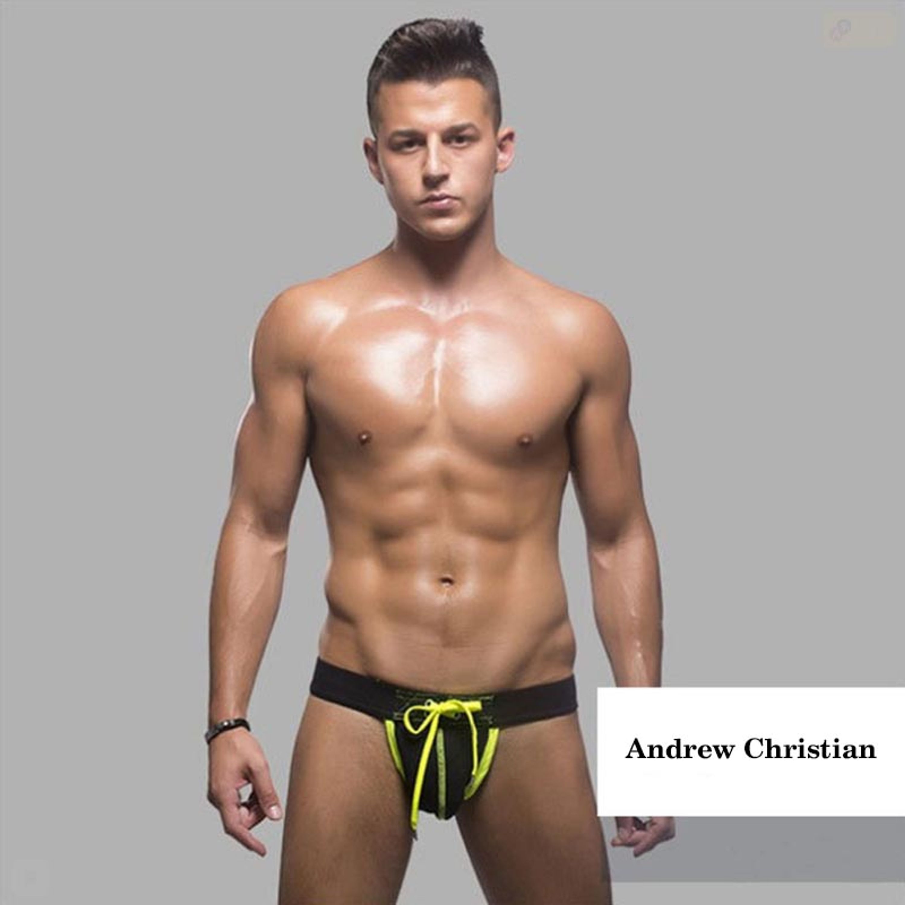 Мужские трусы Andrew Christian Jock Blue джоки черные с желтой окантовкой фото 1
