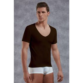 Фото Мужская футболка с глубоким вырезом коричневая Doreanse 2820