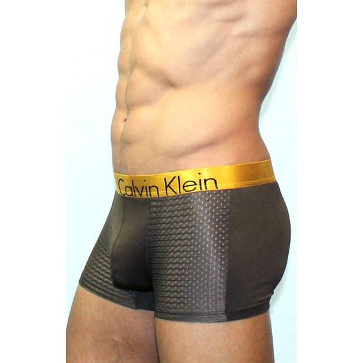 Мужские трусы боксеры серые с золотистой резинкой Calvin Klein Bold Trunks со вставкой  фото 2