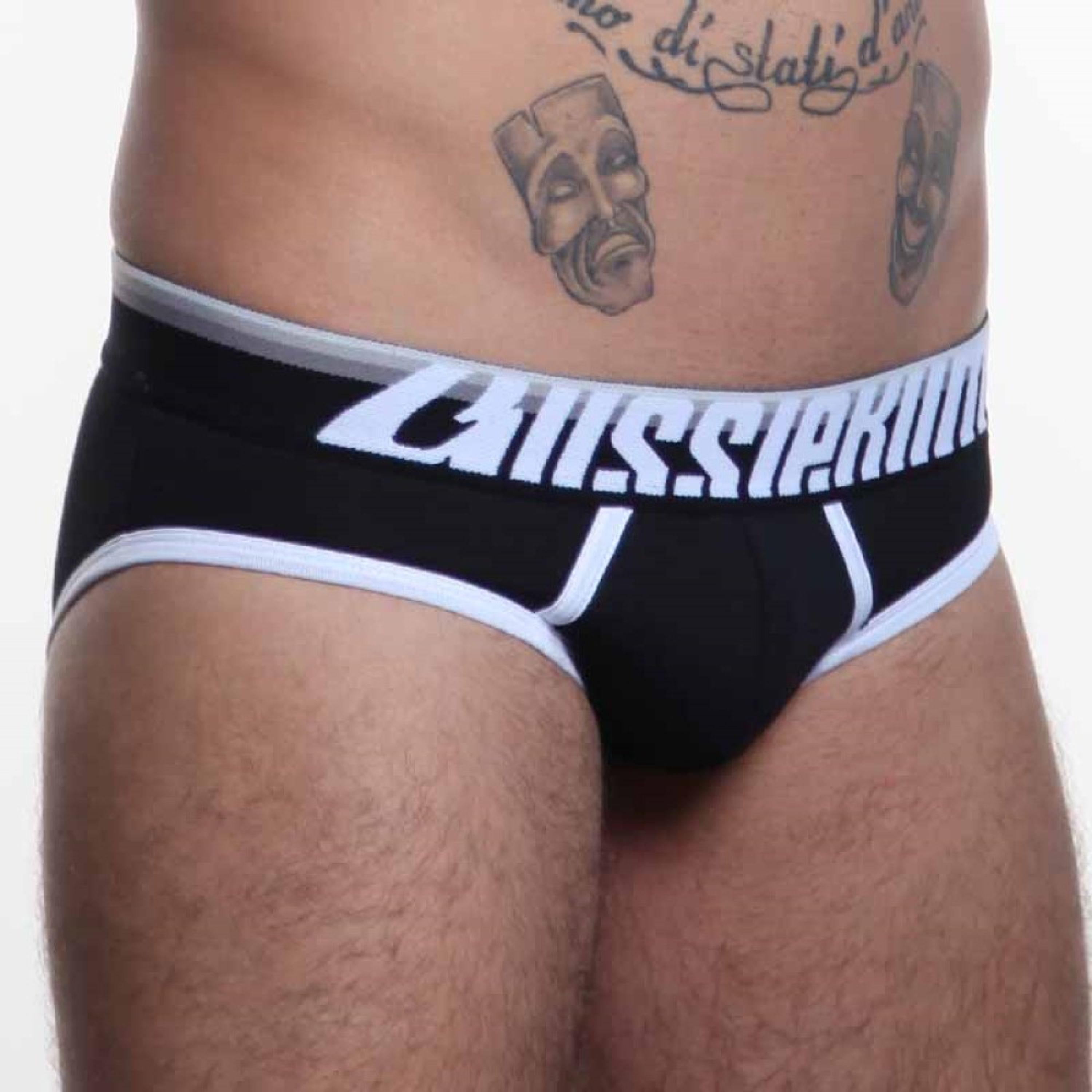 Мужские трусы слипы черные с цветной (черно-серой) резинкой Aussiebum Fire Brief AB2074-6 фото 2