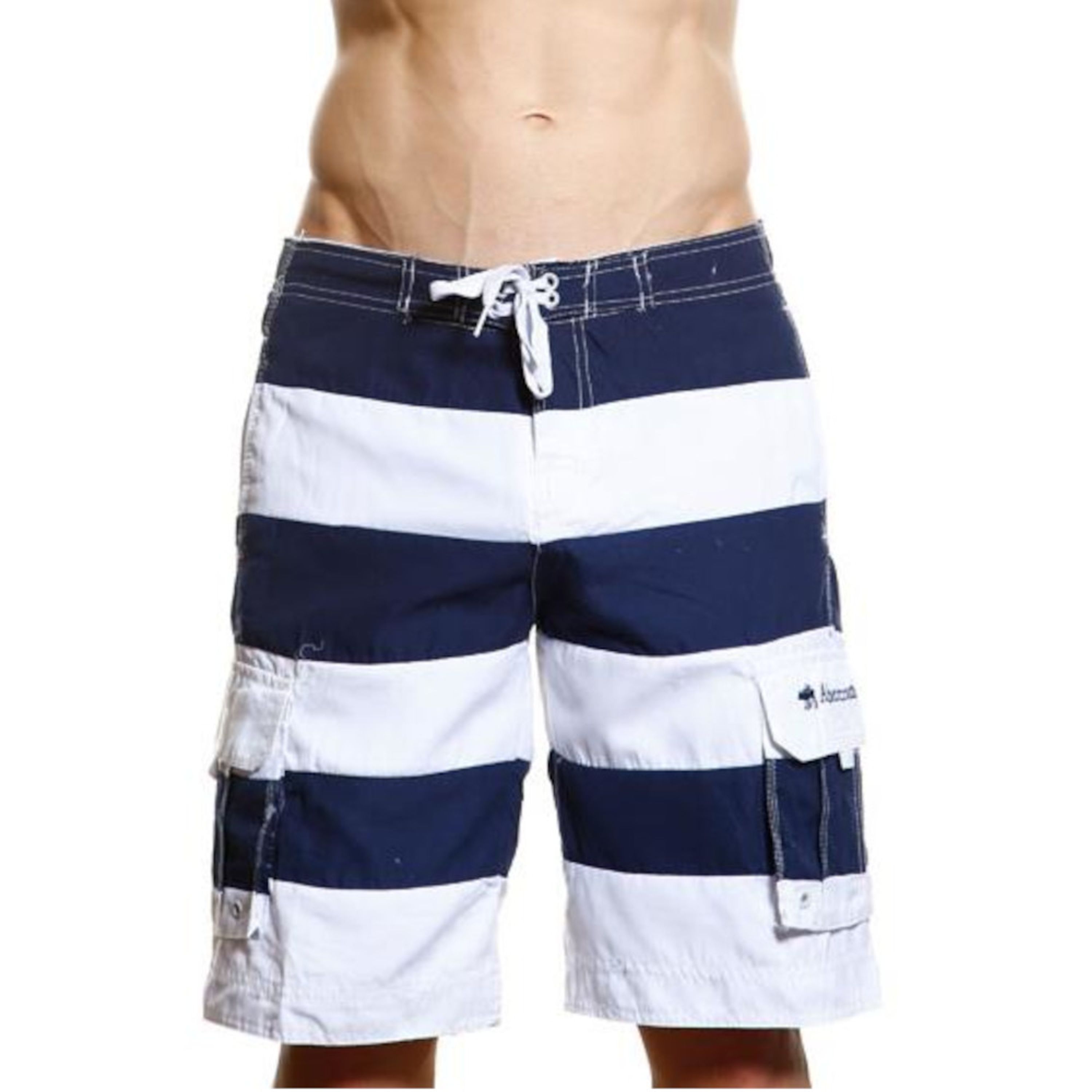 Мужские пляжные шорты Abercrombie&Fitch белые в синию полоску фото 1