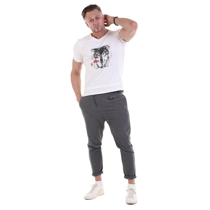 Мужская футболка с v-вырезом белая с принтом Sesmik V001-1 фото 2