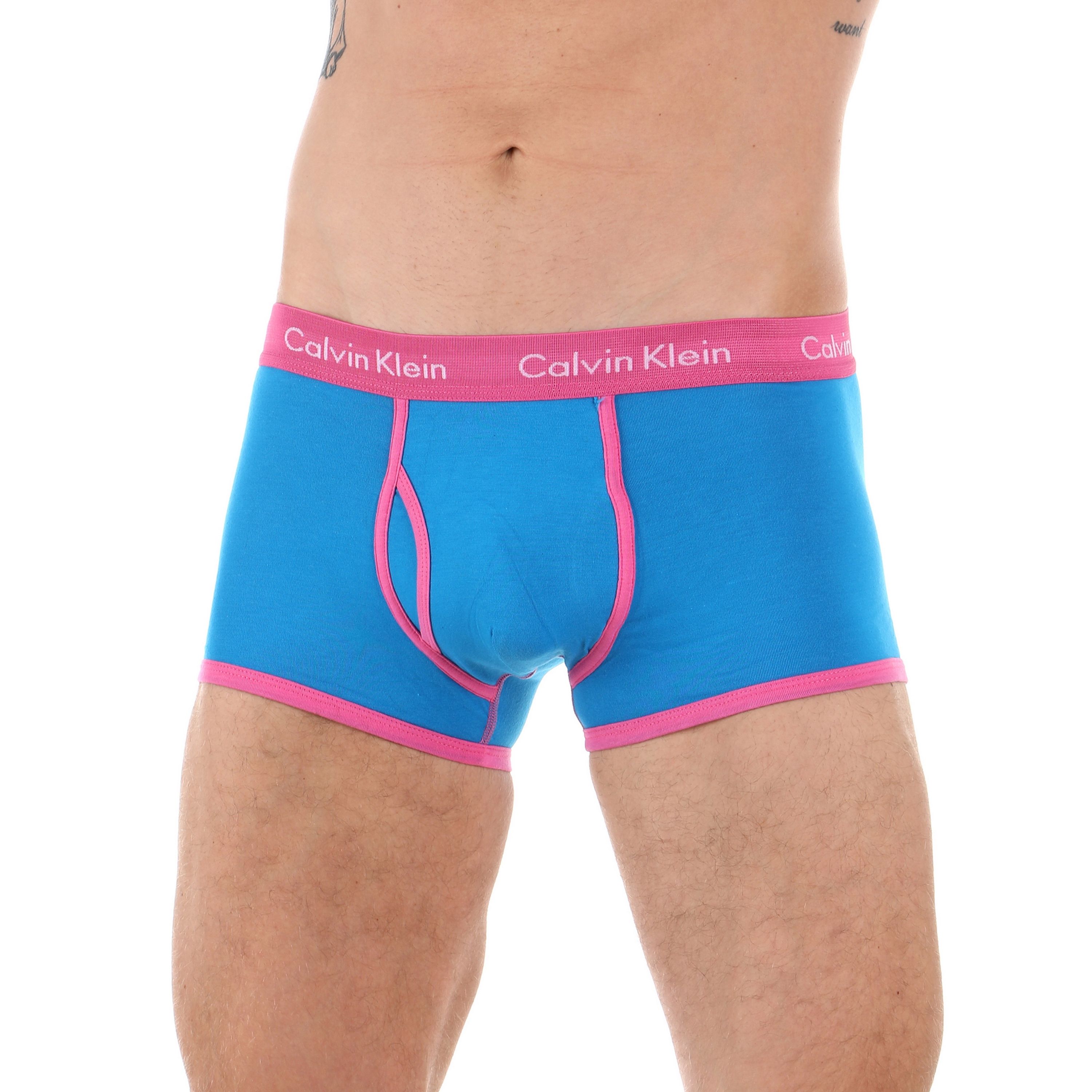 Мужские трусы боксеры синие с розовой резинкой Calvin Klein фото 1