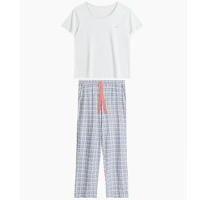 Фото Пижама женская белая с голубыми штанами в клетку ATLANTIC Check NLP-494