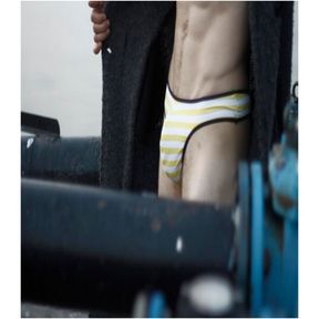 Фото Мужские трусы g-стринги в желто-белую полоску Wild Milk Happy Stripes G-String
