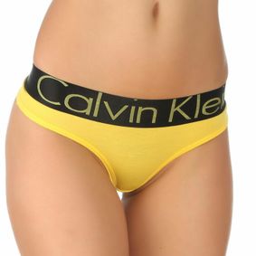 Фото Женские трусы стринги желтые с черной резинкой Calvin Klein Women String Y-Black