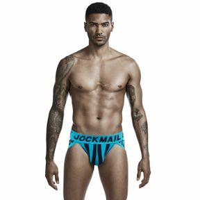 Фото Мужские трусы брифы голубые с вырезами по бокам JOCKMAIL JM2026-17