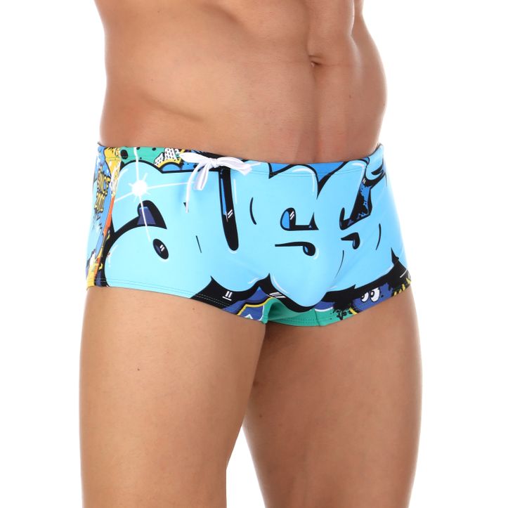 Мужские плавки разноцветные с голубым граффити Aussiebum YOO Swimwear 