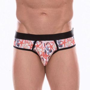 Фото Мужские трусы брифы белые с разноцветным принтом Don Moris DM072218