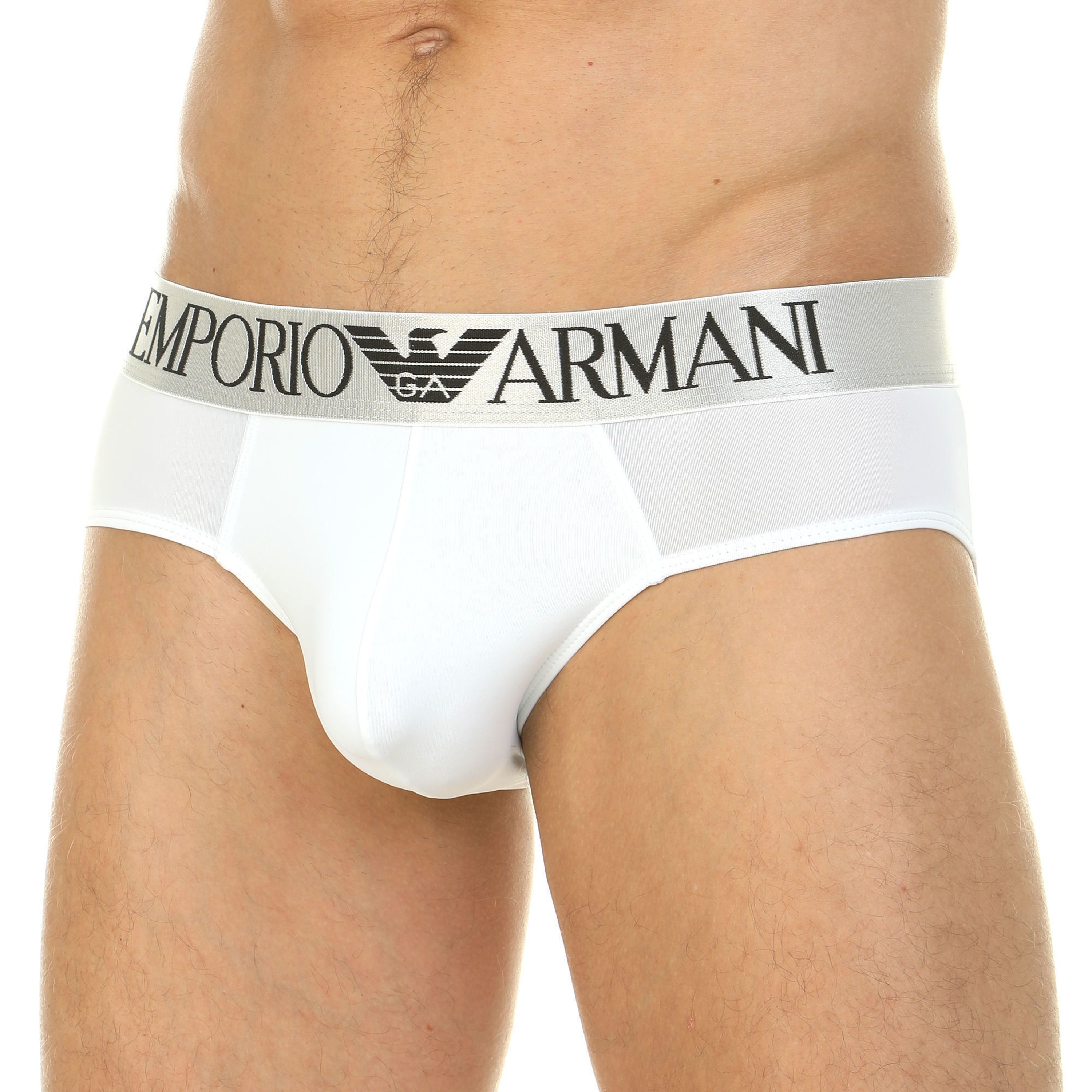Мужские трусы брифы белые Emporio Armani (модал) фото 1