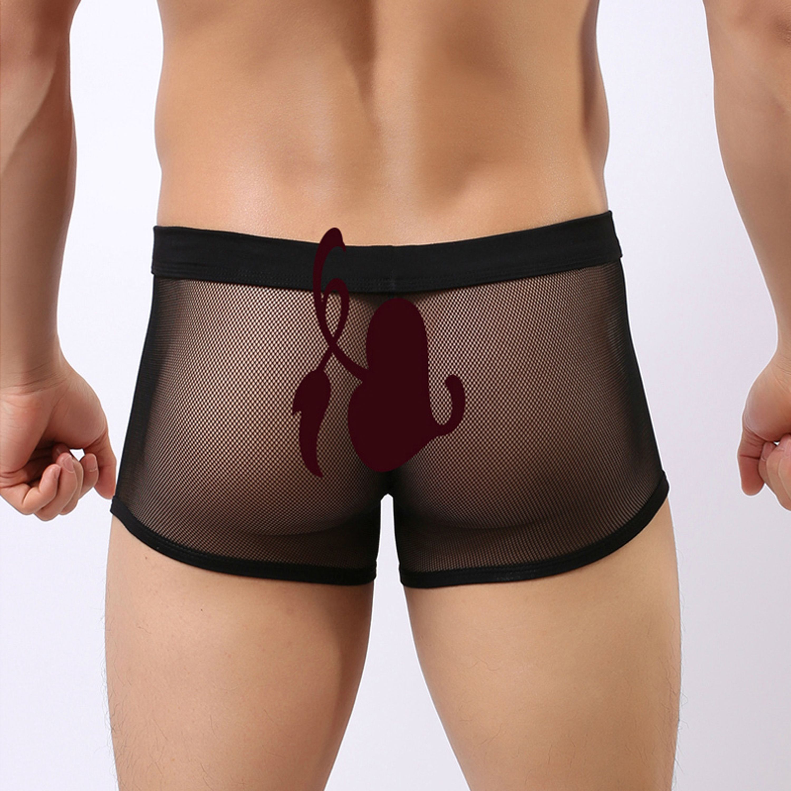 Мужские трусы боксеры черные в сетку с рисунком Cockcon Unzip-Me Boxer Black  850 фото 2