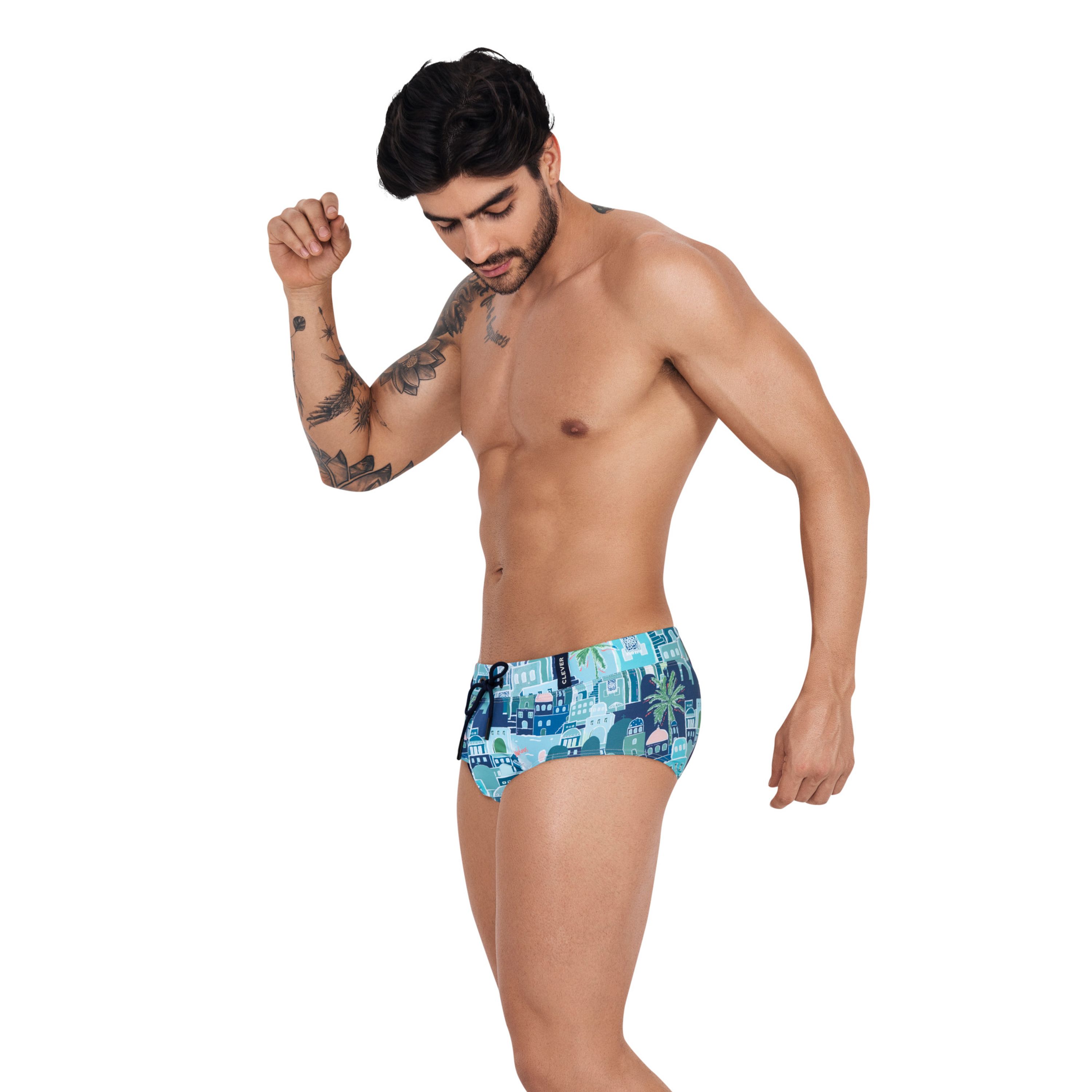 Мужские плавки синие с принтом Clever Moda CASSIEL SWIMSUIT BRIEF 125207 фото 2