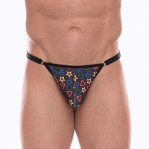 Фото Мужские трусы тонги темно-серые с разноцветным принтом Don Moris DM072235