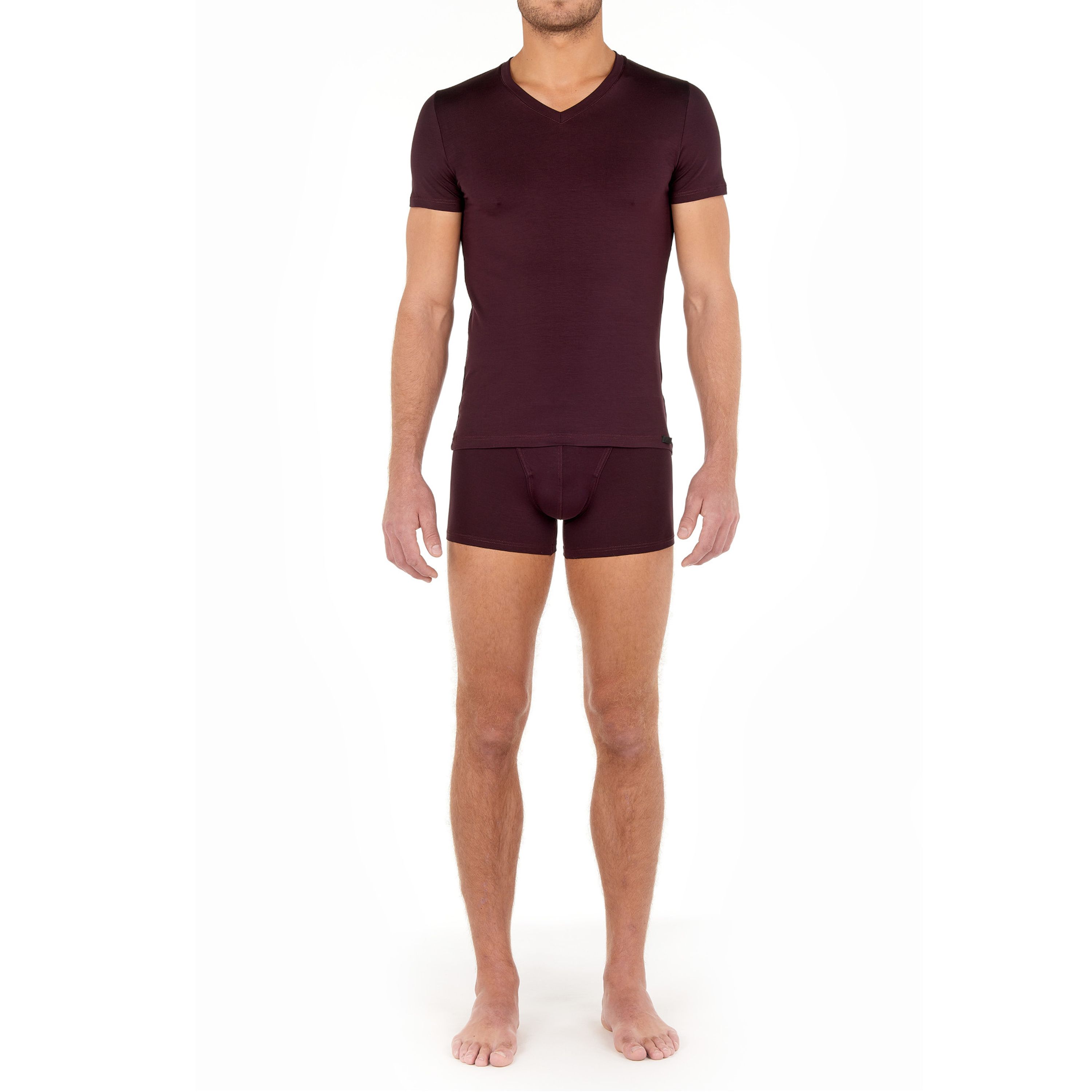 Мужская футболка бордовая HOM TENCEL SOFT Tee-Shirt V Neck 402466_4000ZQ фото 2