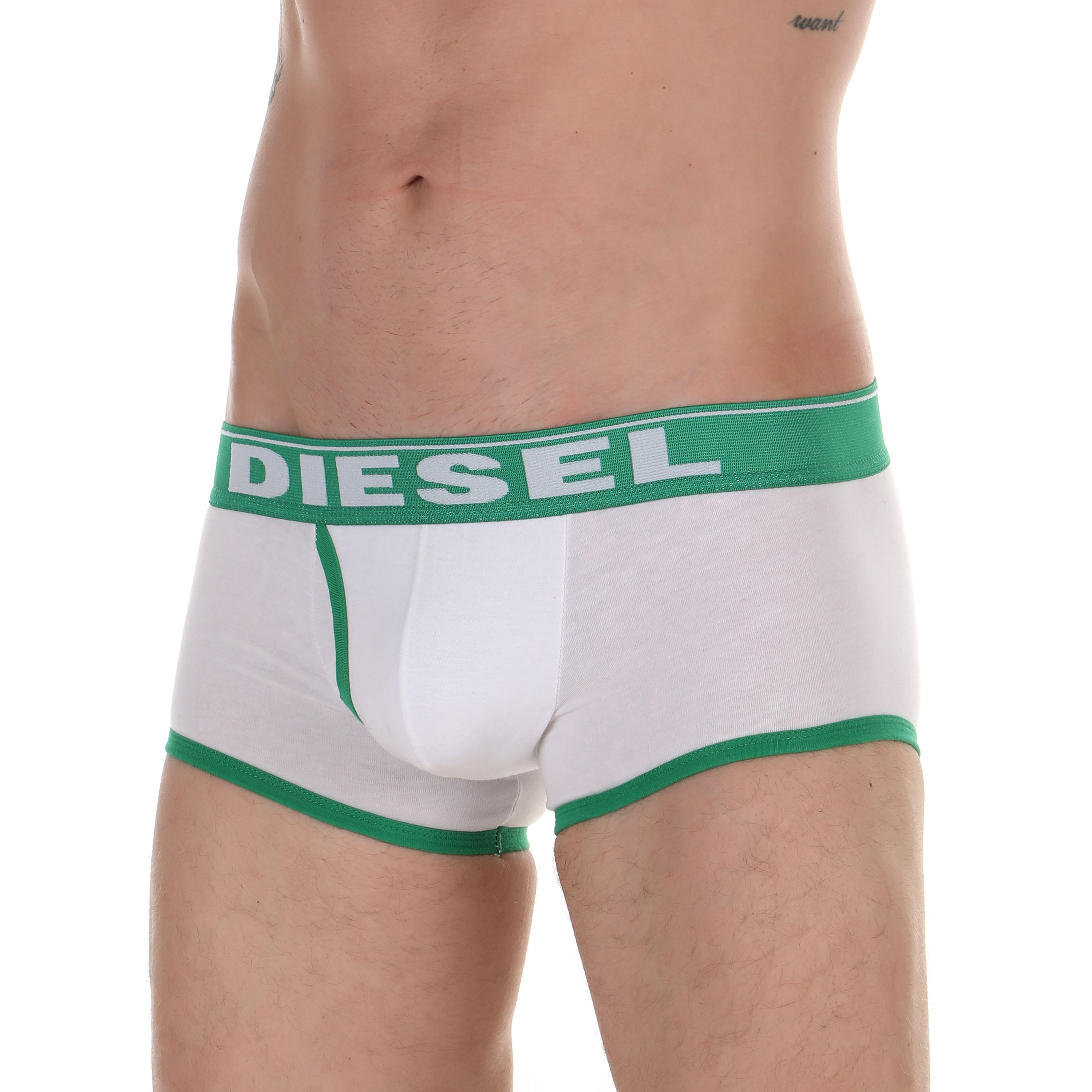 Мужские трусы хипсы белые с зеленой резинкой Diesel фото 1